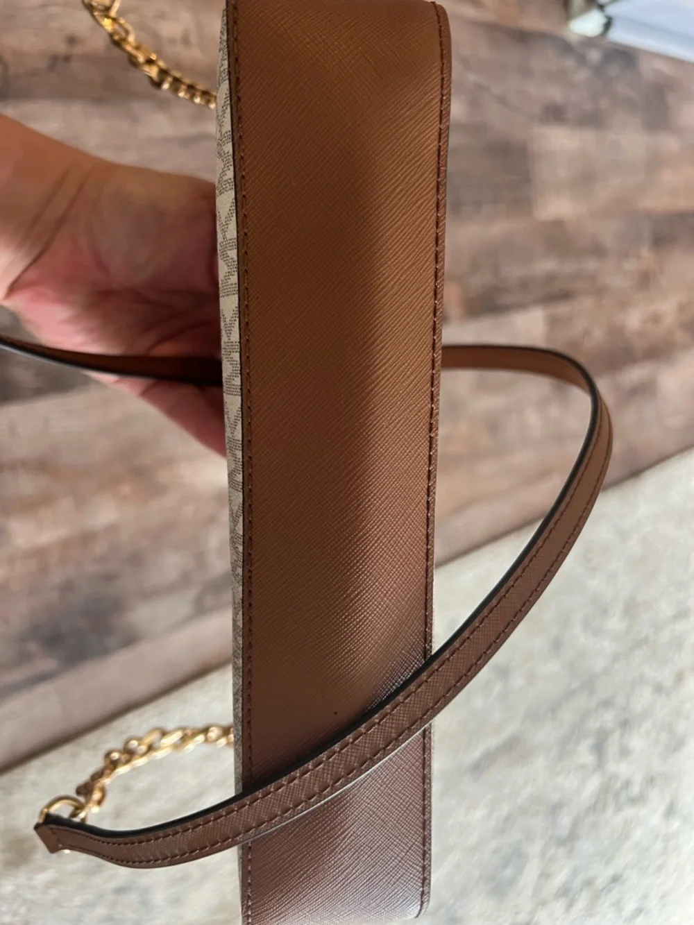 Michael Kors Cream & Tan Monogram Crossbody Bag - Picture 6 of 7